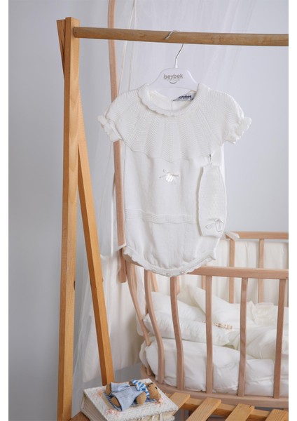 Saç Bantlı %100 Pamuk Kız Bebek Triko Zıbın 5514