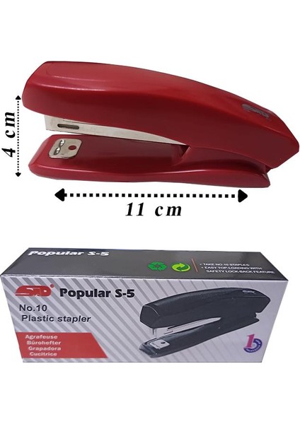 Zımba Makinesi Kırmızı S-5 Stapler No:10 1 Adet Küçük Zımba Makinası 10-15 Sayfa Ofis Büro Okul Öğrenci Küçük Boy