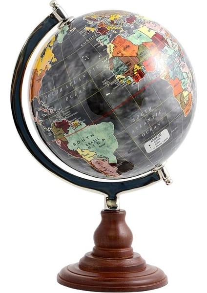 Ayaklı Dünya Küre Ev Ofis Masa Dekoru Döner Dünya Küre Siyah Modern Harita 23X35CM