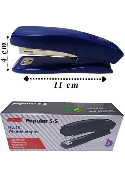 Zımba Makinesi Seti Küçük Mavi S-5 No:10 1 Adet Zımba Teli 2 Paket 10-15 Sayfa Ofis Büro Okul Öğrenci Mini Boy