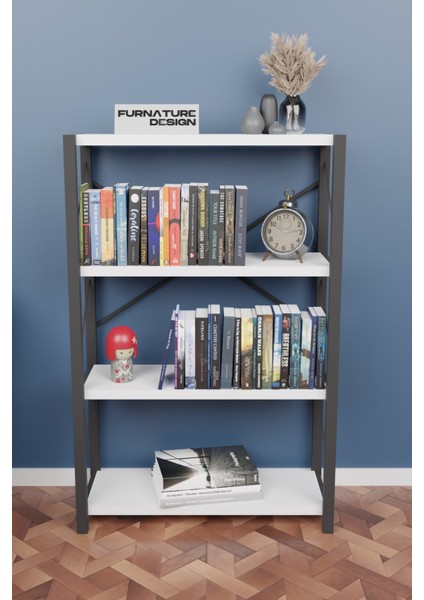 Metal Kitaplık 4 Raflı Dekoratif Kitaplık Raf Beyaz fiyatları
