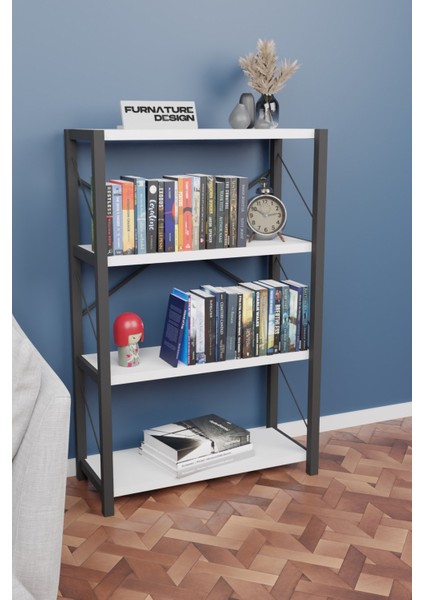 Metal Kitaplık 4 Raflı Dekoratif Kitaplık Raf Beyaz modelleri