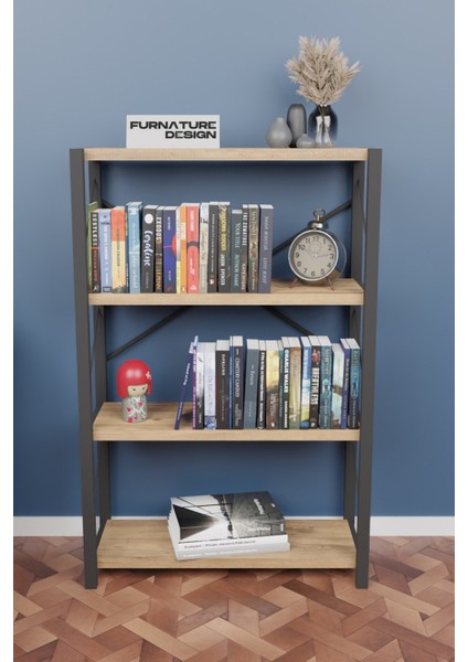 Metal Kitaplık 4 Raflı Dekoratif Kitaplık Raf Atlantik Çam fiyatları