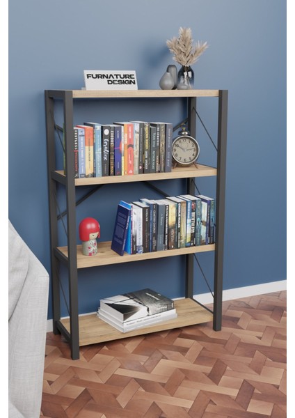 Metal Kitaplık 4 Raflı Dekoratif Kitaplık Raf Atlantik Çam modelleri