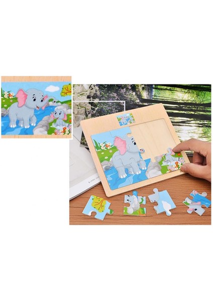 Sepeti Fil Resimli Ahşap Çocuk Puzzle 12 Parça 15X17CM