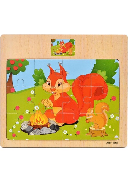 Sepeti Sincap Resimli Ahşap Çocuk Puzzle 12 Parça 15X17CM