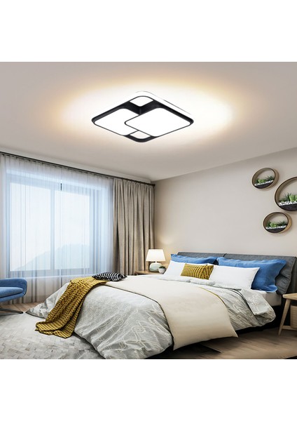 50X50CM Siyah Kare Içi Çift Kare LED Tavan Lambası,avize,modern Aydınlatma,3 Işık Rengi,kumandalı