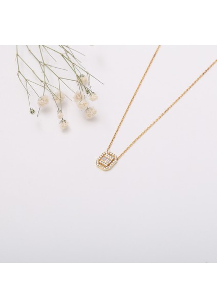 Baget Taşlı Altın Kaplama Kolye & Küpe Set 925 Gümüş