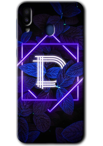Galaxy M10 Kılıf Hd Desen Baskılı Arka Kapak - Dark Neon Yaprak D Harfi