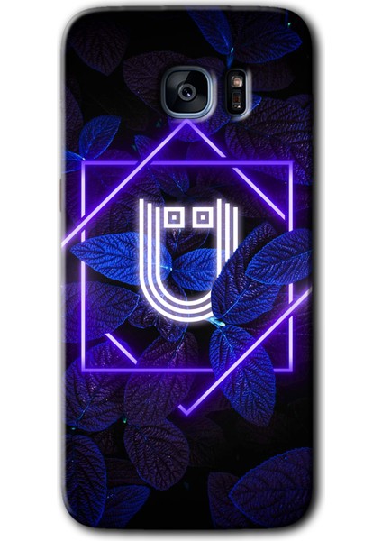 Galaxy S7 Edge Kılıf Hd Desen Baskılı Arka Kapak - Dark Neon Yaprak Ü Harfi