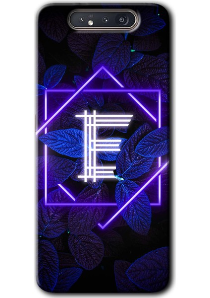 Galaxy A80 Kılıf Hd Desen Baskılı Arka Kapak - Dark Neon Yaprak E Harfi