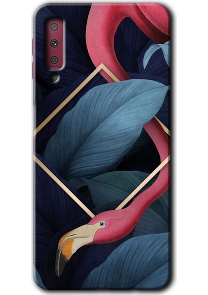 Galaxy A7 2018 Kılıf Hd Desen Baskılı Arka Kapak - Flamingo Yaprak