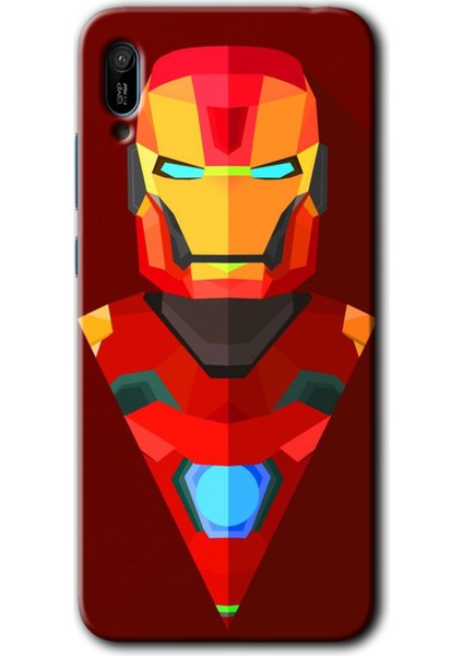 Huawei Y6 2019 Kılıf Hd Desen Baskılı Arka Kapak + Kırılmaz Cam - Iron Man Çizim