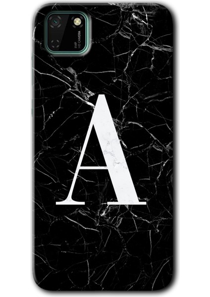 Huawei Y5P Kılıf Hd Desen Baskılı Arka Kapak - Siyah Mermer Desenli A Harfi