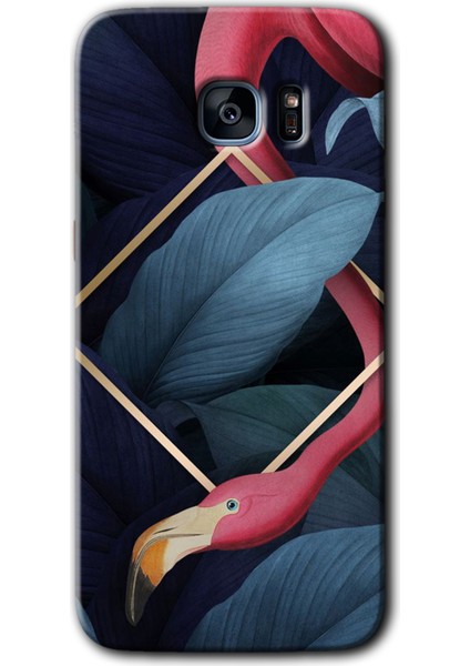 Galaxy S7 Edge Kılıf Hd Desen Baskılı Arka Kapak + Kırılmaz Cam - Flamingo Yaprak