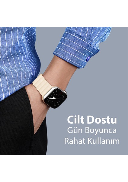 Dux Ducıs Apple Watch 42-44-45MM Için Manyetik Zincir Versiyon Pu Deri Kayış Kordon