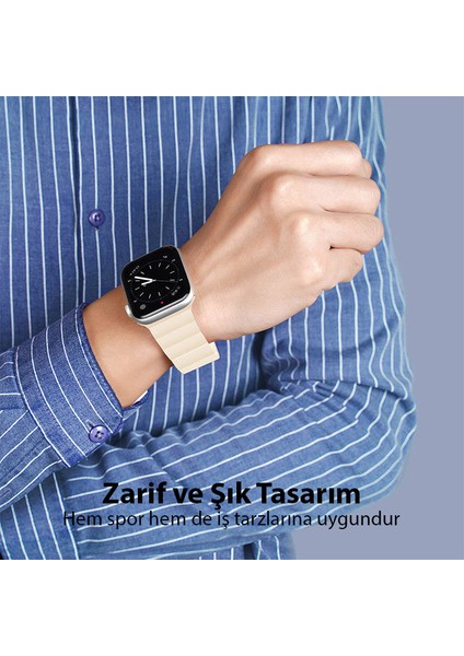 Dux Ducıs Apple Watch 42-44-45MM Için Manyetik Zincir Versiyon Pu Deri Kayış Kordon