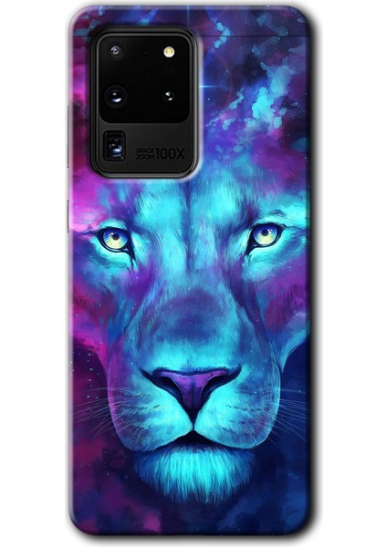 Galaxy S20 Ultra Kılıf Hd Desen Baskılı Arka Kapak + Esnek Nano Cam - Neon Lion