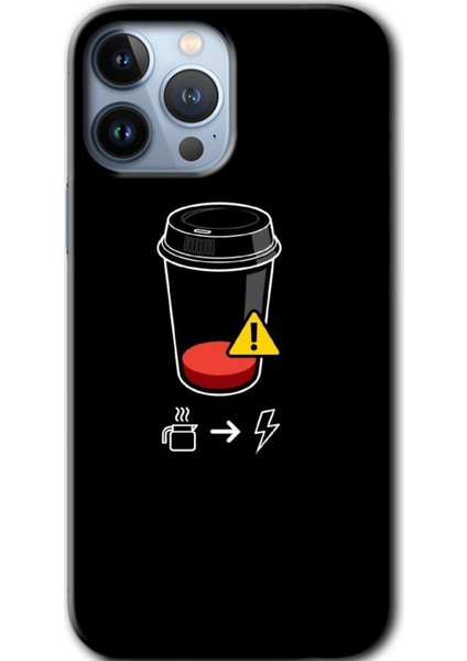 iPhone 13 Pro Max Kılıf Hd Desen Baskılı Arka Kapak + Esnek Nano Cam - Coffee Battery