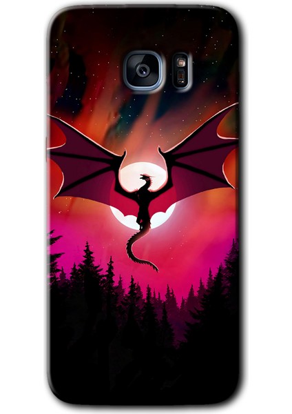 Galaxy S7 Edge Kılıf Hd Desen Baskılı Arka Kapak + Kırılmaz Cam - Dragon Night