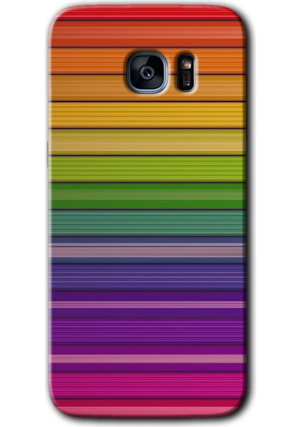 Galaxy S7 Edge Kılıf Hd Desen Baskılı Arka Kapak + Kırılmaz Cam - Colorful Lines