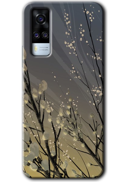 Vivo Y51 Kılıf Hd Desen Baskılı Arka Kapak + Kırılmaz Cam - Branches Flowers