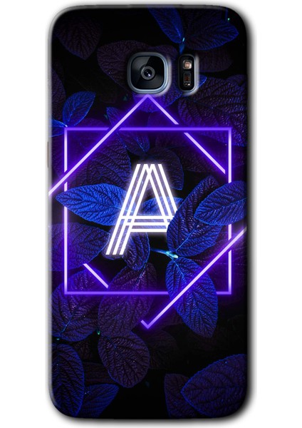 Galaxy S7 Edge Kılıf Hd Desen Baskılı Arka Kapak + Kırılmaz Cam - Dark Neon Yaprak A Harfi