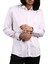 Beyaz Düğmeli Yaka ve Zincirli Uzun Kol Dar Kesim Micro Kumaş Kol Düğmeli Slim Fit Erkek Gömlek - 198-1 3