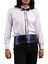 Beyaz Lacivert Çift Bieli Damatlık Ata Yaka Kol Düğmeli Slim Fit Smokin Gömlek - 011 2