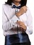 Beyaz Lacivert Çift Bieli Damatlık Ata Yaka Kol Düğmeli Slim Fit Smokin Gömlek - 011 3