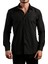 Siyah Dar Kesim Slim Fit Uzun Kol Düz Renk Erkek Gömlek - 151-20 1