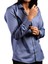 Indigo Dar Kesim Micro Kumaş Kol Düğmeli Slim Fit Erkek Gömlek - 201-5 3