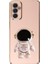 Samsung Galaxy M14 Kılıf Kamera Korumalı Astronot Desenli Standlı Silikon Pembe 1
