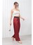 Kadın Beli Lastikli Palazzo Saten Pantolon Bordo 3