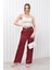 Kadın Beli Lastikli Palazzo Saten Pantolon Bordo 4