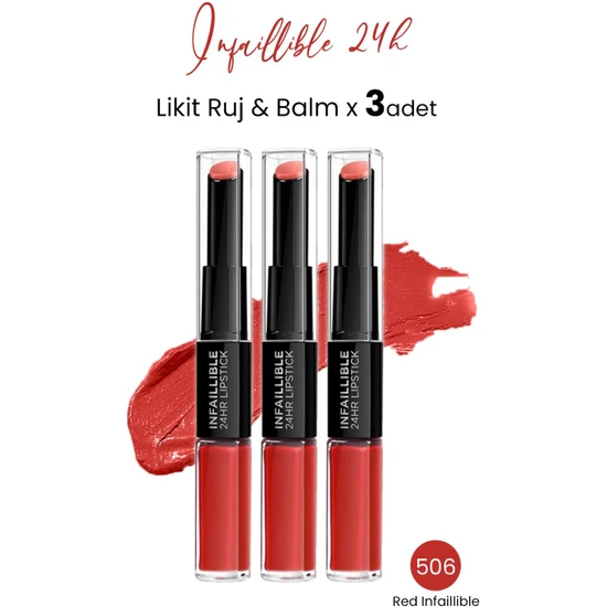 L'oréal Paris Loreal Paris Infaillible 24h Likit Ruj & Balm 506 Red Infaillible X 3 Adet
