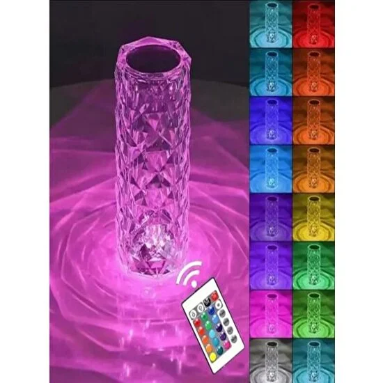GLR Shop Kristal Elmas Dokunmatik USB Sarjlı Rgb Kumandalı Masa Lambası Kristalmasa