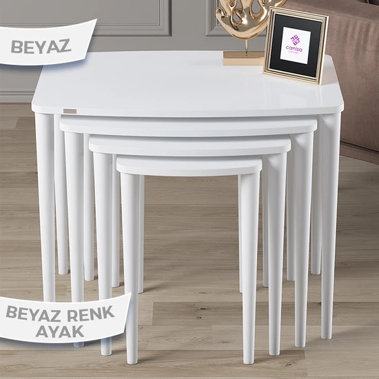 Canisa Concept Anka Serisi 1.sınıf Sehpa Takımı Mdf Beyaz 4'lü Zigon Sehpa Takımı Gürgen Ayaklar