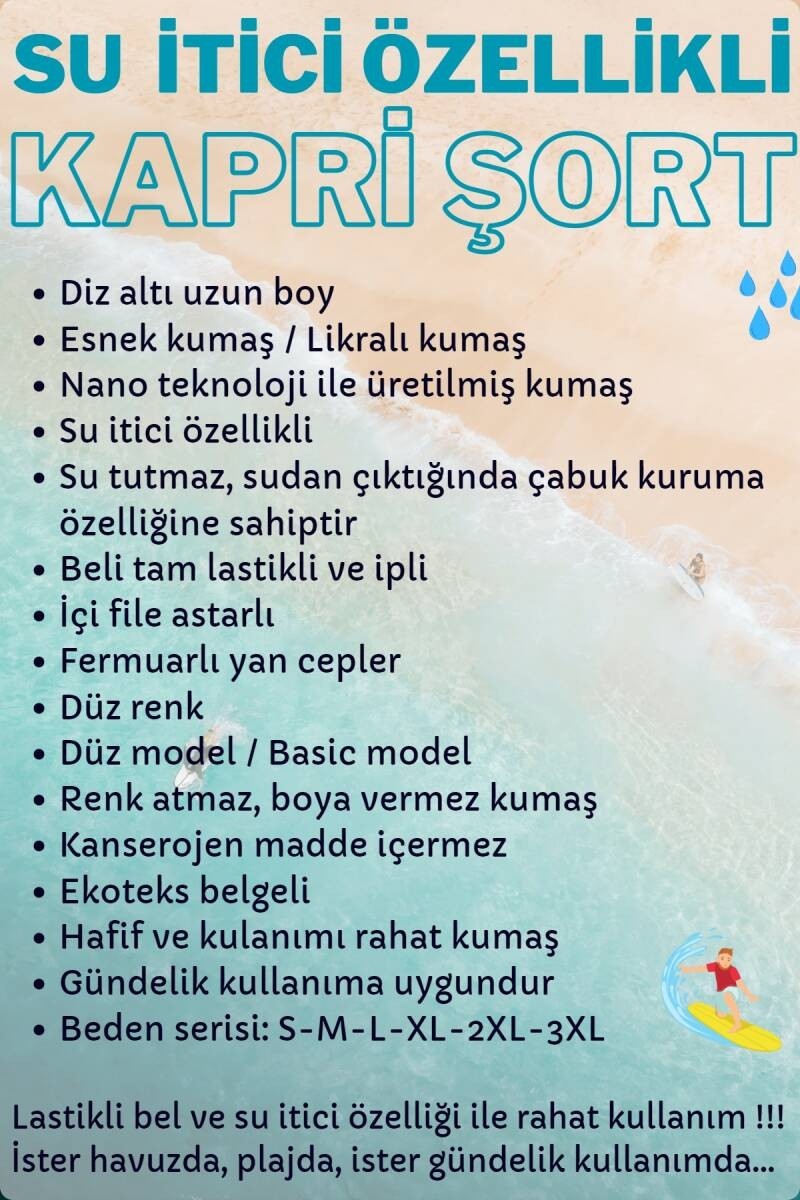 Miami Beach Haki Diz Altı Uzun Model Su Itici Özellikli Likralı Esnek Kumaş Erkek Plaj Deniz Kapri Şort - 941-HAKI görsel 5