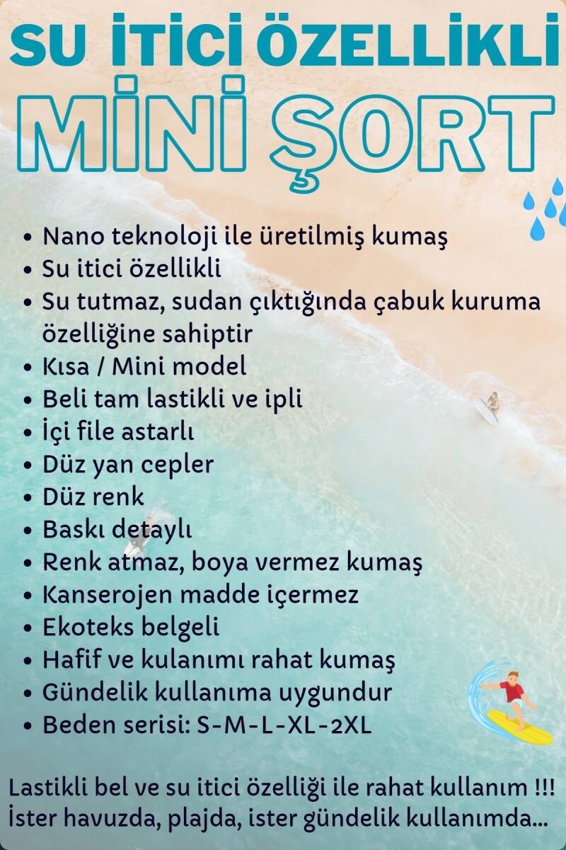 Miami Beach Siyah Kısa Model Su Itici Özellikli Düz Renk Erkek Mini Plaj Deniz Şort Mayo - 2202-SIYAH görsel 5