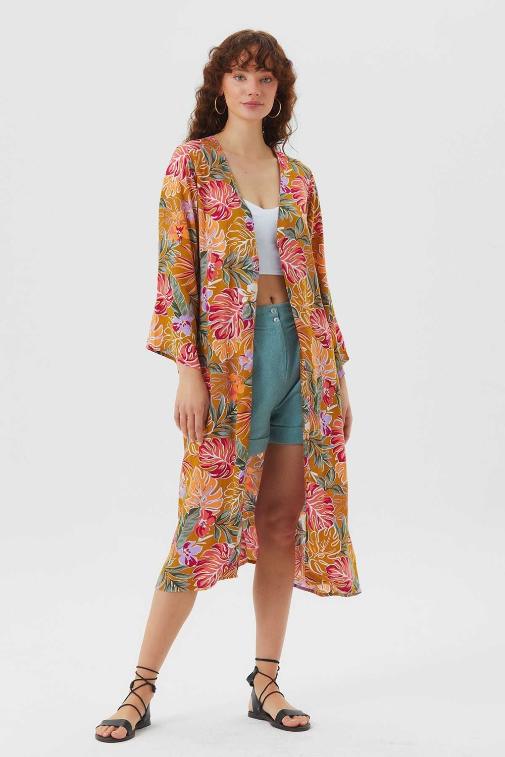 Clandestino Uzun Kollu Desenli Bohem Kimono görsel 2