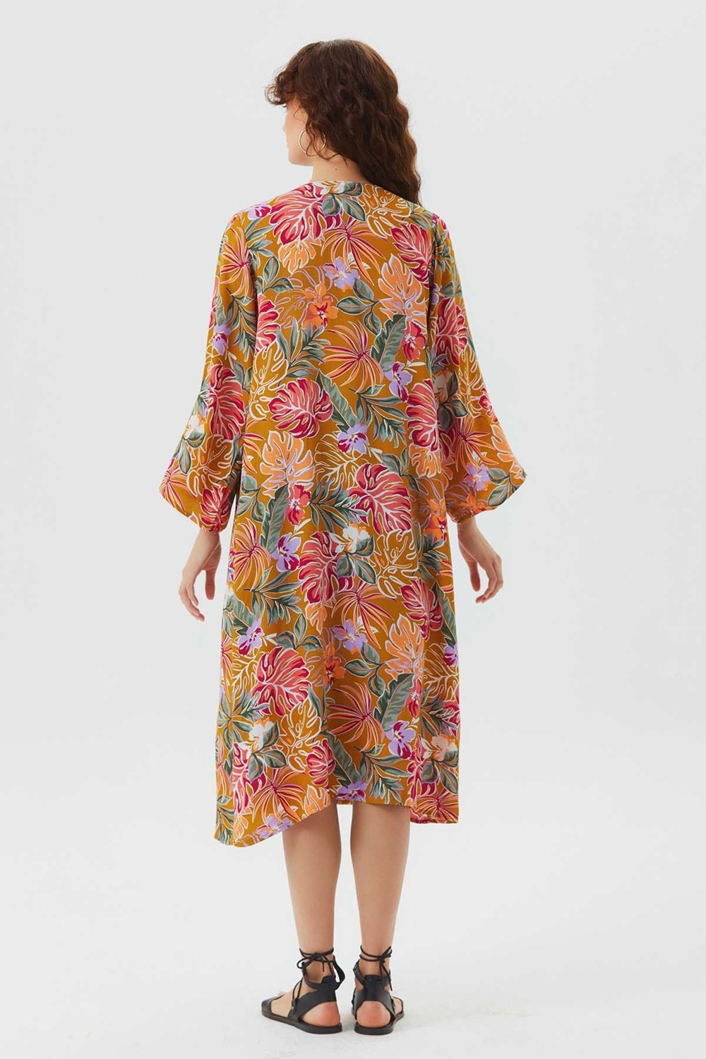 Clandestino Uzun Kollu Desenli Bohem Kimono görsel 4