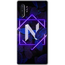 Gramaphone Galaxy Note 10 Plus Kılıf Hd Desen Baskılı Arka Kapak - Dark Neon Yaprak N Harfi