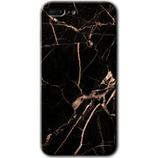 Gramaphone iPhone 7 Plus Kılıf Hd Desen Baskılı Arka Kapak + Esnek Nano Cam - Siyah Gold Mermer