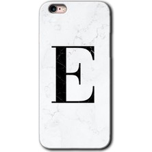 Gramaphone iPhone 6s Plus Kılıf Hd Desen Baskılı Arka Kapak + Kırılmaz Cam - Beyaz Mermer Desenli E Harfi