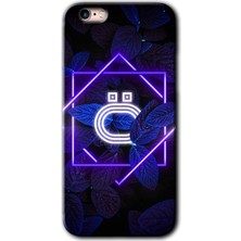 Gramaphone iPhone 6s Plus Kılıf Hd Desen Baskılı Arka Kapak + Kırılmaz Cam - Dark Neon Yaprak Ö Harfi