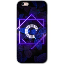 Gramaphone iPhone 6s Plus Kılıf Hd Desen Baskılı Arka Kapak + Kırılmaz Cam - Dark Neon Yaprak O Harfi