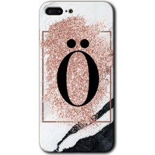 Gramaphone iPhone 7 Plus Kılıf Hd Desen Baskılı Arka Kapak + Kırılmaz Cam - Pembe Mermer Desenli Ö Harfi