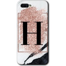 Gramaphone Oppo Rx 17 Neo Kılıf Hd Desen Baskılı Arka Kapak + Kırılmaz Cam - Pembe Mermer Desenli H Harfi