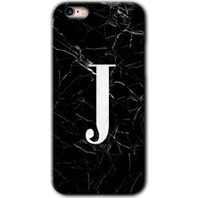 Gramaphone iPhone 6s Plus Kılıf Hd Desen Baskılı Arka Kapak + Kırılmaz Cam - Siyah Mermer Desenli J Harfi